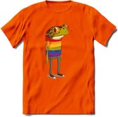 Casual gay pride kikker T-Shirt Grappig | Dieren reptiel Kleding Kado Heren / Dames | Animal Skateboard Cadeau shirt - Oranje - XXL