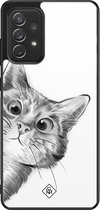 Casimoda® hoesje - Geschikt voor Samsung Galaxy A52 5G - Peekaboo - Luxe Hard Case Zwart - Backcover telefoonhoesje - Wit