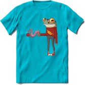 Casual koffie kikker T-Shirt Grappig | Dieren reptiel Kleding Kado Heren / Dames | Animal Skateboard Cadeau shirt - Blauw - 3XL