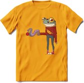 Casual koffie kikker T-Shirt Grappig | Dieren reptiel Kleding Kado Heren / Dames | Animal Skateboard Cadeau shirt - Geel - 3XL