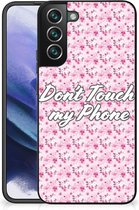Hoesje met Tekst Geschikt voor Samsung Galaxy S22 Pro Back Cover Siliconen Hoesje met Zwarte rand Flowers Pink Don't Touch My Phone