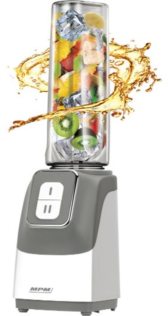 MPM - Blender inclusief 2 Flessen - 350W Grijs & Wit - 0,6 liter