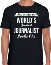 Worlds greatest journalist cadeau t-shirt zwart voor heren - Cadeau verjaardag t-shirt journalist 2XL
