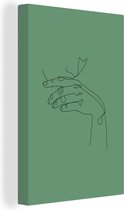 Canvas Schilderij Line art - Hand - Groen - 20x30 cm - Wanddecoratie