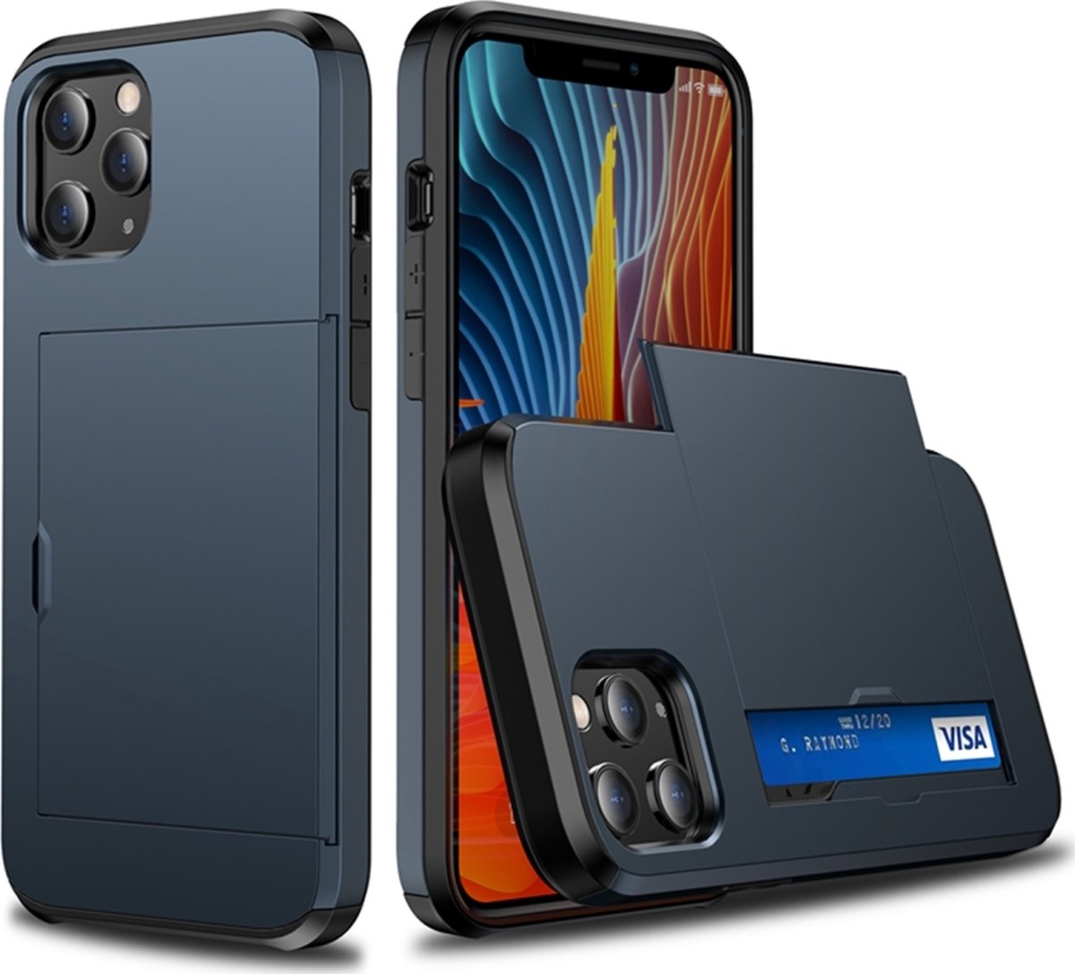 Mobigear Hoesje geschikt voor Apple iPhone 12 Mini Telefoonhoesje met Kaarthouder Hardcase | Mobigear Card Backcover Shockproof met Pasjeshouder | Kaarthouder voor 2 Pasjes | Hoesje voor Pinpas / OV Kaart / Rijbewijs | Schokbestendig iPhone 12 Mini