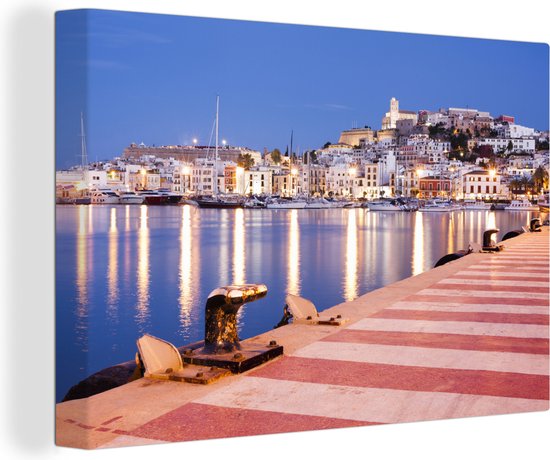 Canvas Schilderij Ibiza-stad s'avonds - 90x60 cm - Wanddecoratie