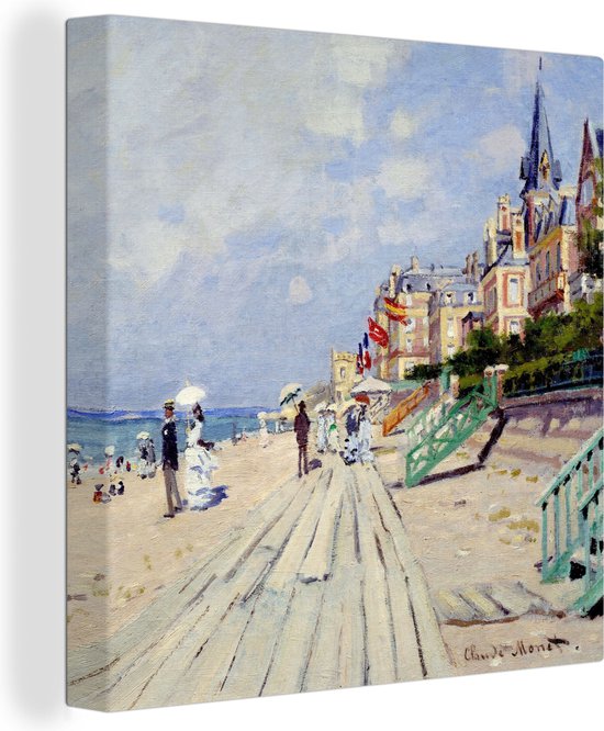 Canvas Schilderij The boardwalk at Trouville - Schilderij van Claude Monet - Wanddecoratie