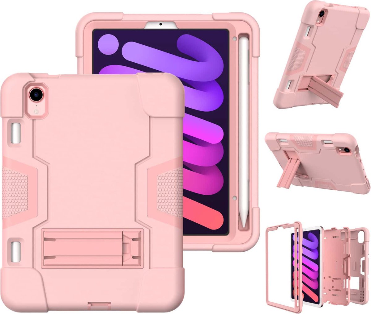 Geschikt Voor iPad Mini 6 Hoes - Fonu Mini 6 Cover - Mini 6 Case - Hoesje Mini 6 - 8.3 Inch - 2021 - Shockproof Case Cover - Met Standaard - Schokbestendig - Roze