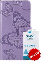 Bookcase Vlinders Hoesje Met Pasjeshouder Huawei Mate 20 Lite Paars  - Gratis Screen Protector - Telefoonhoesje - Smartphonehoesje