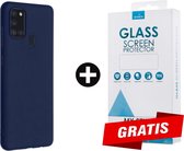 Siliconen Backcover Hoesje Samsung Galaxy A21s Blauw - Gratis Screen Protector - Telefoonhoesje - Smartphonehoesje