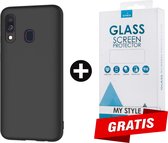 Siliconen Backcover Hoesje Samsung Galaxy A40 Zwart - Gratis Screen Protector - Telefoonhoesje - Smartphonehoesje