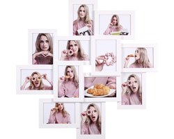 c90 - fotolijst collage, voor 12 foto's in 4 x 6 ″ (10 x 15 cm), montage vereist, fotocollage, fotolijst, voor meerdere foto's, met glazen ruit, Kerstmis, wit RPF22WT