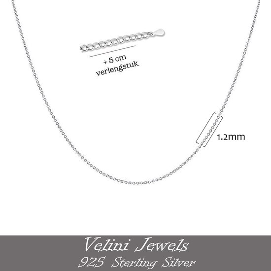 Velini jewels-ROLO925F-1.2mm-925 Zilver Ketting- 60 cm + 5 cm verlengstuk