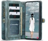 Samsung Galaxy S21 FE Bookcase hoesje - CaseMe - Effen Blauw - Leer - Portemonnee met 11 Vakjes voor Pasjes en Ritsvak