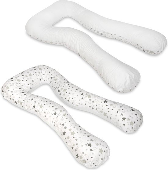 Voedingskussen - Zwangerschapskussen - 300 cm - 100% katoen - wit met grijze sterren