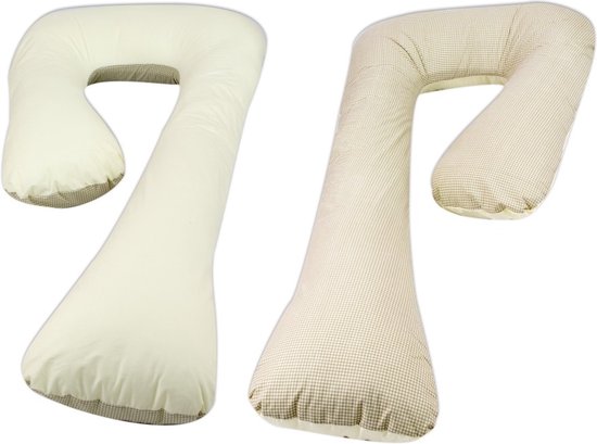 Voedingskussen - Zijslaapkussen - 235 cm - 100% katoen - crème en beige geruit