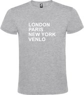 Grijs t-shirt met " London, Paris , New York, Venlo " print Wit size L