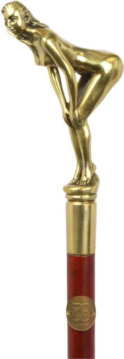 Houten wandelstok - Naakte dame - Bronzen knop
