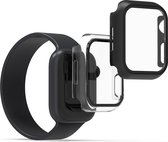kwmobile 2x cover compatibel met Apple Watch 7 (41mm) - Fitnesstracker cover van gehard glas en kunststof frame set zwart / transparant