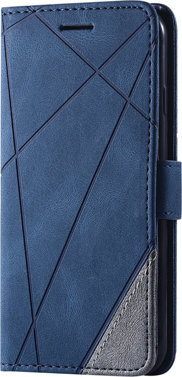 Mobigear Telefoonhoesje geschikt voor Apple iPhone SE (2020) Hoesje | Mobigear Rhombus Bookcase Portemonnee | Pasjeshouder voor 2 Pasjes | Telefoonhoesje voor Pinpas / OV Kaart / Rijbewijs - Blauw