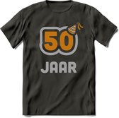 50 Jaar Feest T-Shirt | Goud - Zilver | Grappig Verjaardag Cadeau Shirt | Dames - Heren - Unisex | Tshirt Kleding Kado | - Donker Grijs - 3XL