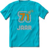 71 Jaar Feest T-Shirt | Goud - Zilver | Grappig Verjaardag Cadeau Shirt | Dames - Heren - Unisex | Tshirt Kleding Kado | - Blauw - S