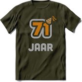 71 Jaar Feest T-Shirt | Goud - Zilver | Grappig Verjaardag Cadeau Shirt | Dames - Heren - Unisex | Tshirt Kleding Kado | - Leger Groen - L