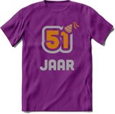 51 Jaar Feest T-Shirt | Goud - Zilver | Grappig Verjaardag Cadeau Shirt | Dames - Heren - Unisex | Tshirt Kleding Kado | - Paars - XXL