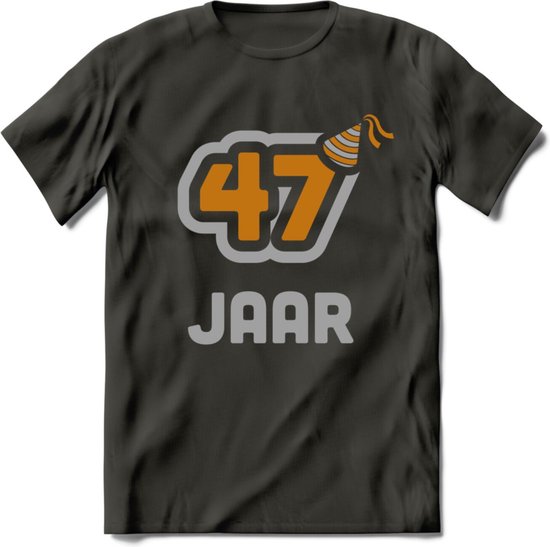47 Jaar Feest T-Shirt | Goud - Zilver | Grappig Verjaardag Cadeau Shirt | Dames - Heren - Unisex | Tshirt Kleding Kado | - Donker Grijs - 3XL