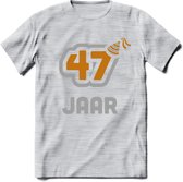 47 Jaar Feest T-Shirt | Goud - Zilver | Grappig Verjaardag Cadeau Shirt | Dames - Heren - Unisex | Tshirt Kleding Kado | - Licht Grijs - Gemaleerd - S