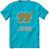 99 Jaar Feest T-Shirt | Goud - Zilver | Grappig Verjaardag Cadeau Shirt | Dames - Heren - Unisex | Tshirt Kleding Kado | - Blauw - XXL