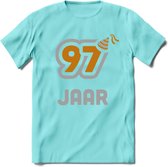 97 Jaar Feest T-Shirt | Goud - Zilver | Grappig Verjaardag Cadeau Shirt | Dames - Heren - Unisex | Tshirt Kleding Kado | - Licht Blauw - XL