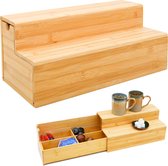Bamboe Box voor Koffie en Thee - 36x17x16 Koffiecapsules Organiser - Houten Doos met Lade