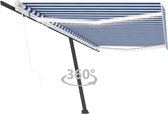 Decoways - Luifel automatisch met LED en windsensor 500x350 cm blauw wit