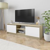 Decoways - Tv-meubel 120x30x35,5 cm spaanplaat wit en sonoma eikenkleurig