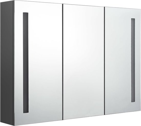 Badkamerkast met spiegel en LED 89x14x62 cm glanzend zwart