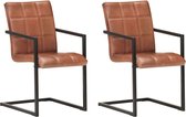 Decoways - Eetkamerstoelen 2 stuks echt leer bruin