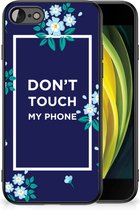 Leuk TPU Back Case iPhone 7/8/SE 2020/2022 Telefoon Hoesje met Zwarte rand Flowers Blue Don't Touch My Phone