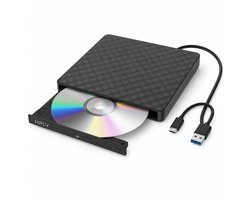 UPLY Externe DVD Speler & Brander – Plug & Play, geen drivers – USB-C én USB 3.0 – voor Laptop, Windows & Mac – CD & DVD - Graphite Black