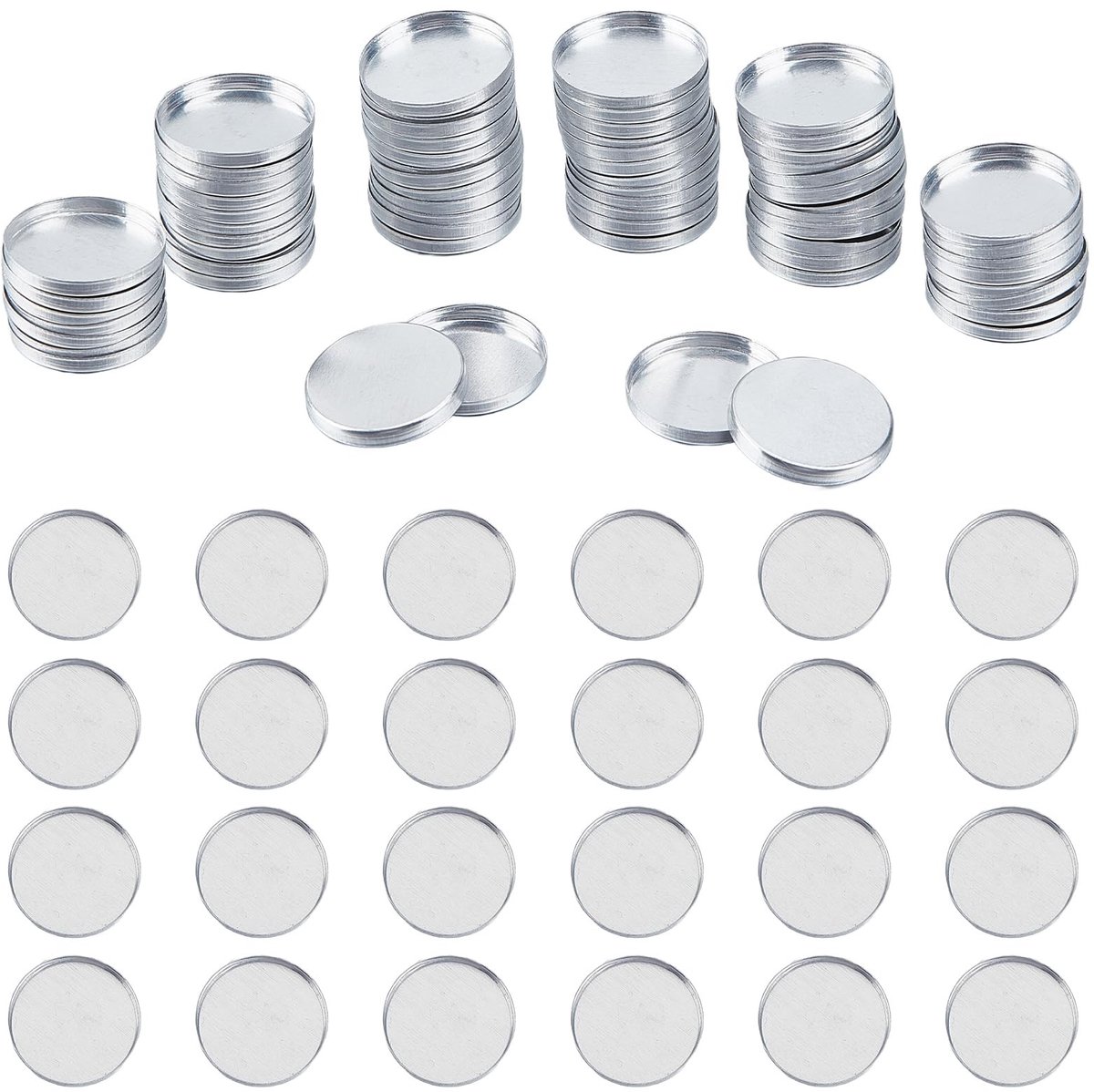 Dailygoods- Oogschaduwpannen 100 stuks - Ronde Aluminium Pannen - Cosmetica Organizer - Navulbare Houder - Diameter 26 mm - Lichtgewicht en Duurzaam - Cosmeticapannen