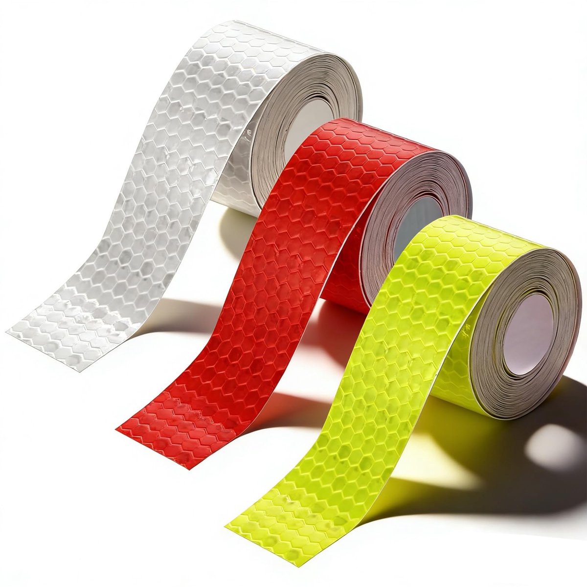 Dailygoods- Reflectorsticker Fluorescerend - Zelfklevend - Waarschuwingstape - 3 Rollen - Sterk - Kristallijn Honingraatpatroon