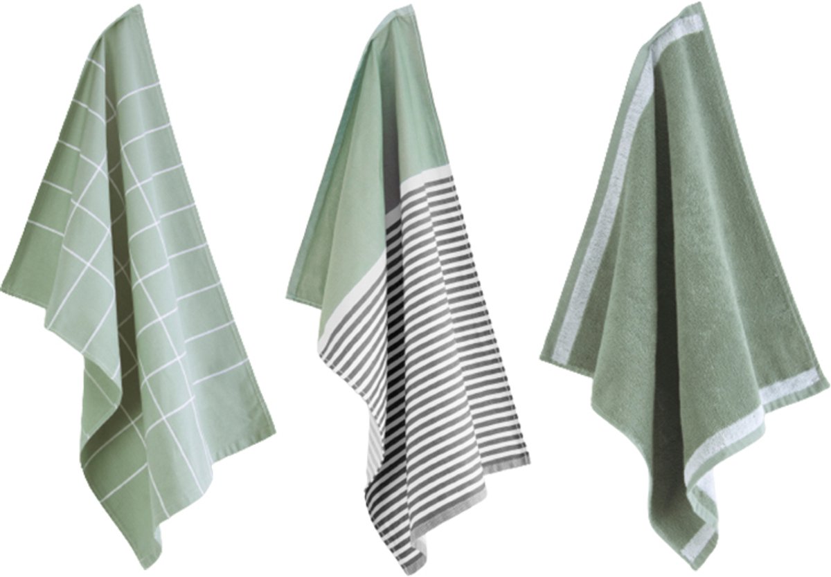 Byrklund Keuken- en Theedoeken set Dishes & Dry Hands Jade - 3-delige Set - 100% Katoen - Hoge Absorptie & OEKO-TEX
