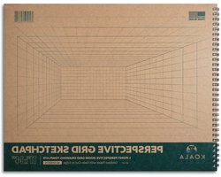 Schetsblok Perspectief - Tekenen Grafiekpapier - Ontwerp Tekeningen Maken - 1-Punts Raster Lijnen - 11 x 14 Inch - Blauwgroen