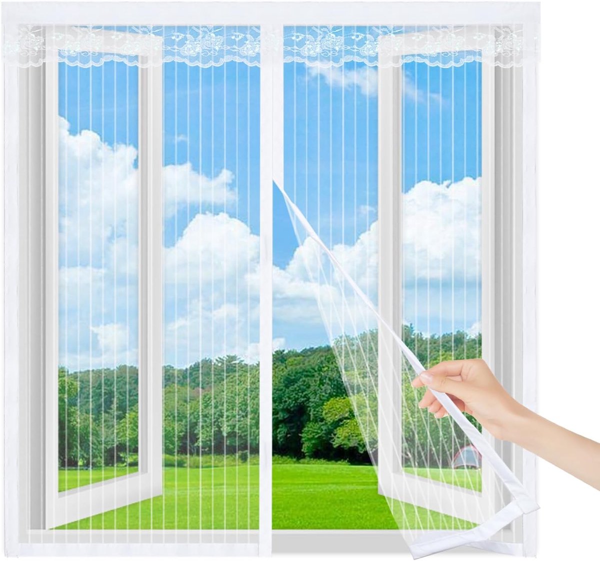 "Raamhor- Rolhor - Magnetisch Raamhor 150 x 130 cm – Insectengaas met Automatische Magnetische Sluiting – Horraam Zonder Boren – Vliegenhor en Muggenhor voor Raam - Ritssluiting- Wit "