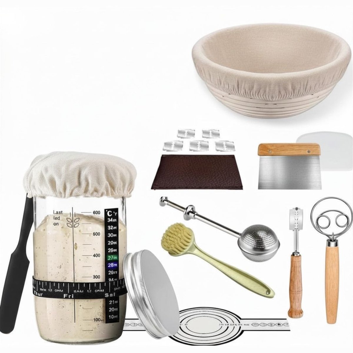 KAD® Zuurdesem Starter Set - 14 Stuks - Zuurdesem - Zuurdesem Starterset - Naturaal - 26cm x 26cm x 12cm