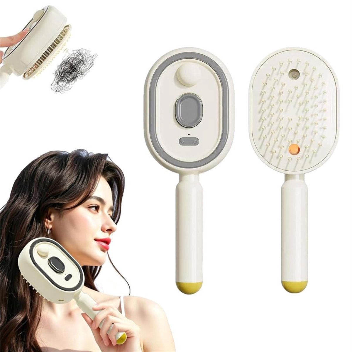 Multifunctionele Stoom Haarborstel - Elektrische Stoomborstel Met Waternevel Spray & Antistatische Trilfunctie - Massageborstel tegen Pluizig Haar - Oplaadbare stoomstijltang - Voor krullend, nat en droog haar - USB-C Oplaadbaar Draadloos - Wit
