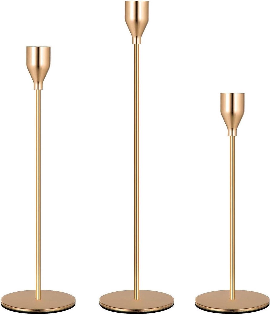 Kandelaars set - Kaarshouders - Diner decoratie - Kalebasvormig ontwerp - Set van 3 - Goud