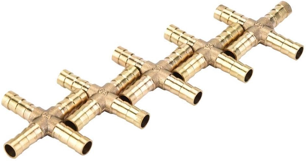 JHUBERS- Slangfitting 4-weg - Messing Koppelstuk - Snelkoppeling - Geschikt voor Lucht/Water/Olie/Gas - Hoogwaardig Koper - Duurzaam - Koppeling