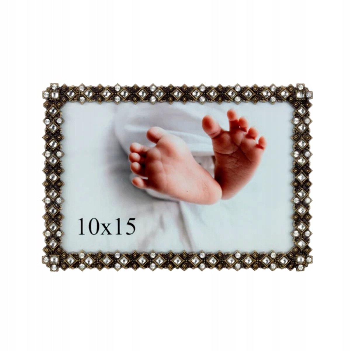 Gouden metalen fotolijst 10x15 cm met kristal