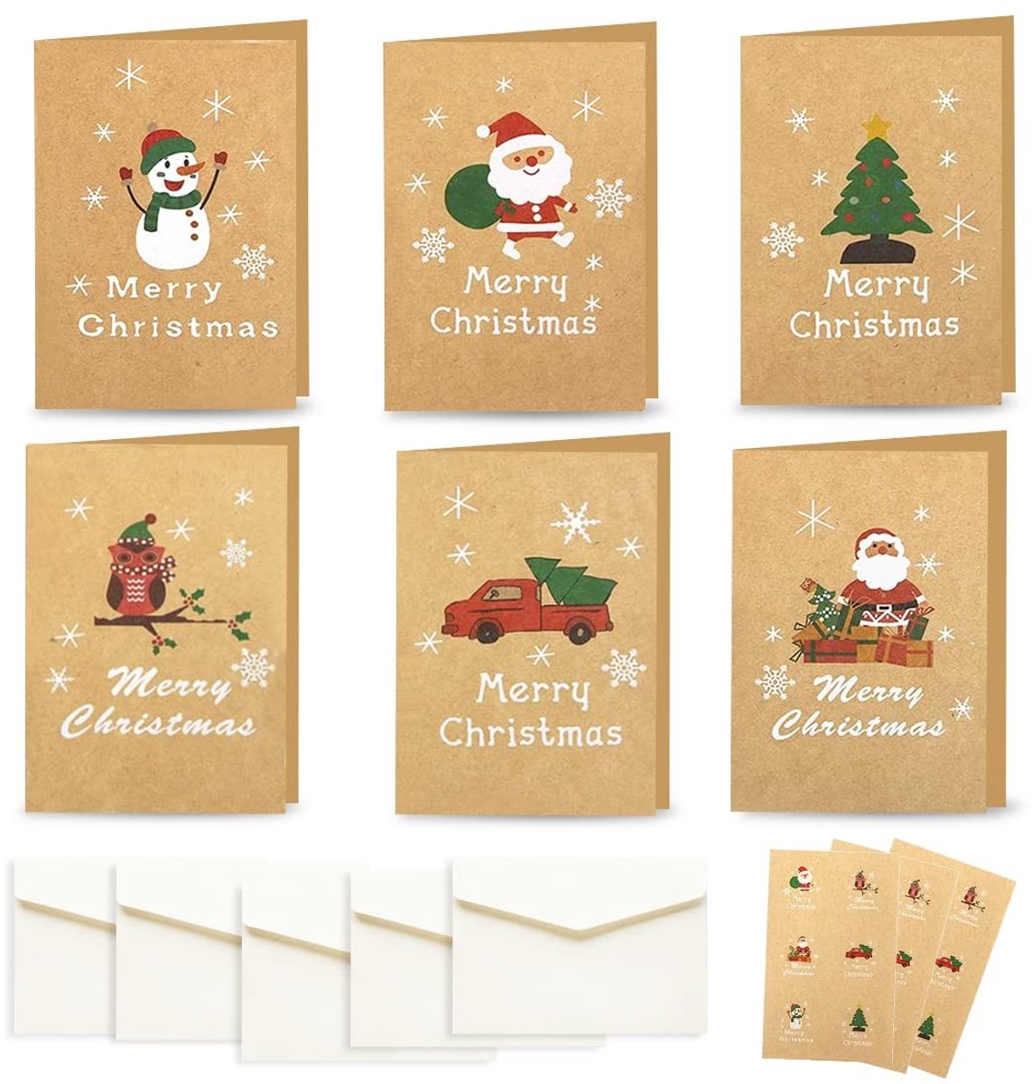 JHUBERS- Kerstkaarten Set 24 Stuks - Vouwkaarten - Wenskaarten met Enveloppen - Blanco Binnenkant - Prachtig Vormgegeven - Voor Familie en Vrienden